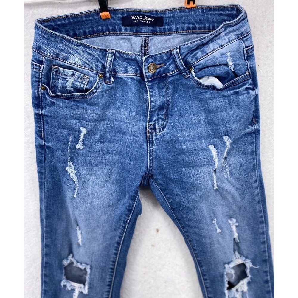 Wax Jean Los Angeles Distressed Skinny Jeans Womens 28 Blue Ripped Stretch Denim - Picture 2 of 15